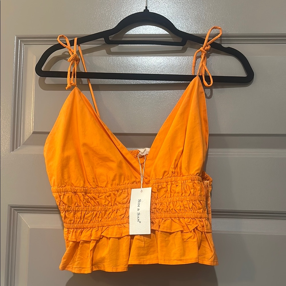 Sim and Sam Orange Sleeveless ruffle Top